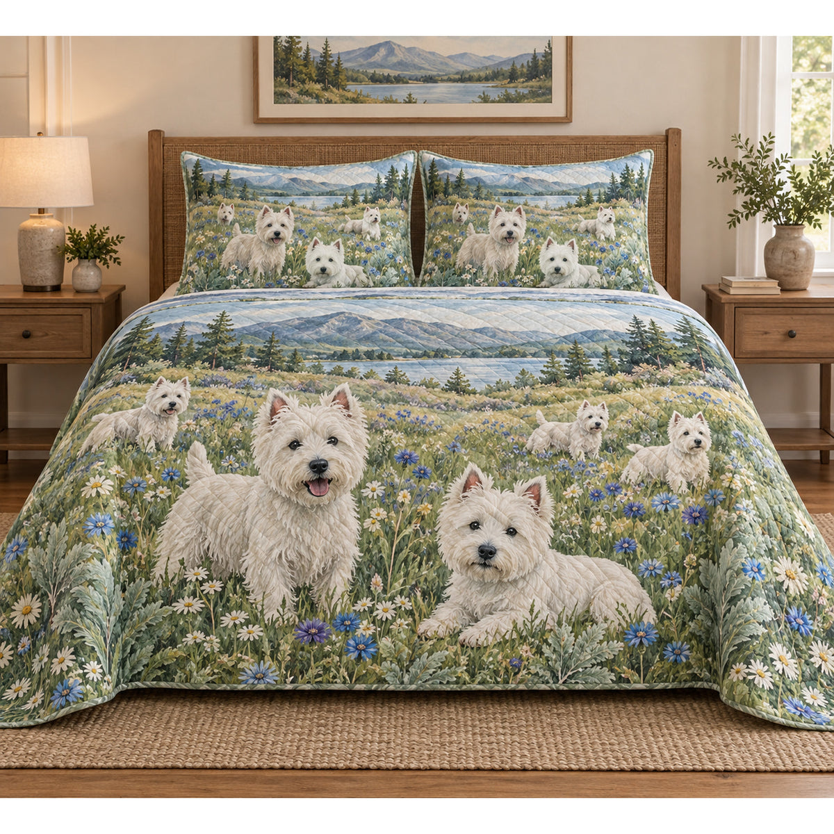 West Highland White Terrier Wildflower Meadow Quilt Set