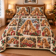 Cocker Spaniel Gifts and Puppies Christmas Quilt Set, front bedroom view
