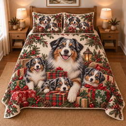Australian Shepherd Gifts and Puppies Christmas Quilt Set