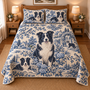 Border Collie Blue Country Toile Quilt Set, front bedroom view
