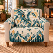 Frost Wing Mosaic sofa cover on a beige armchair