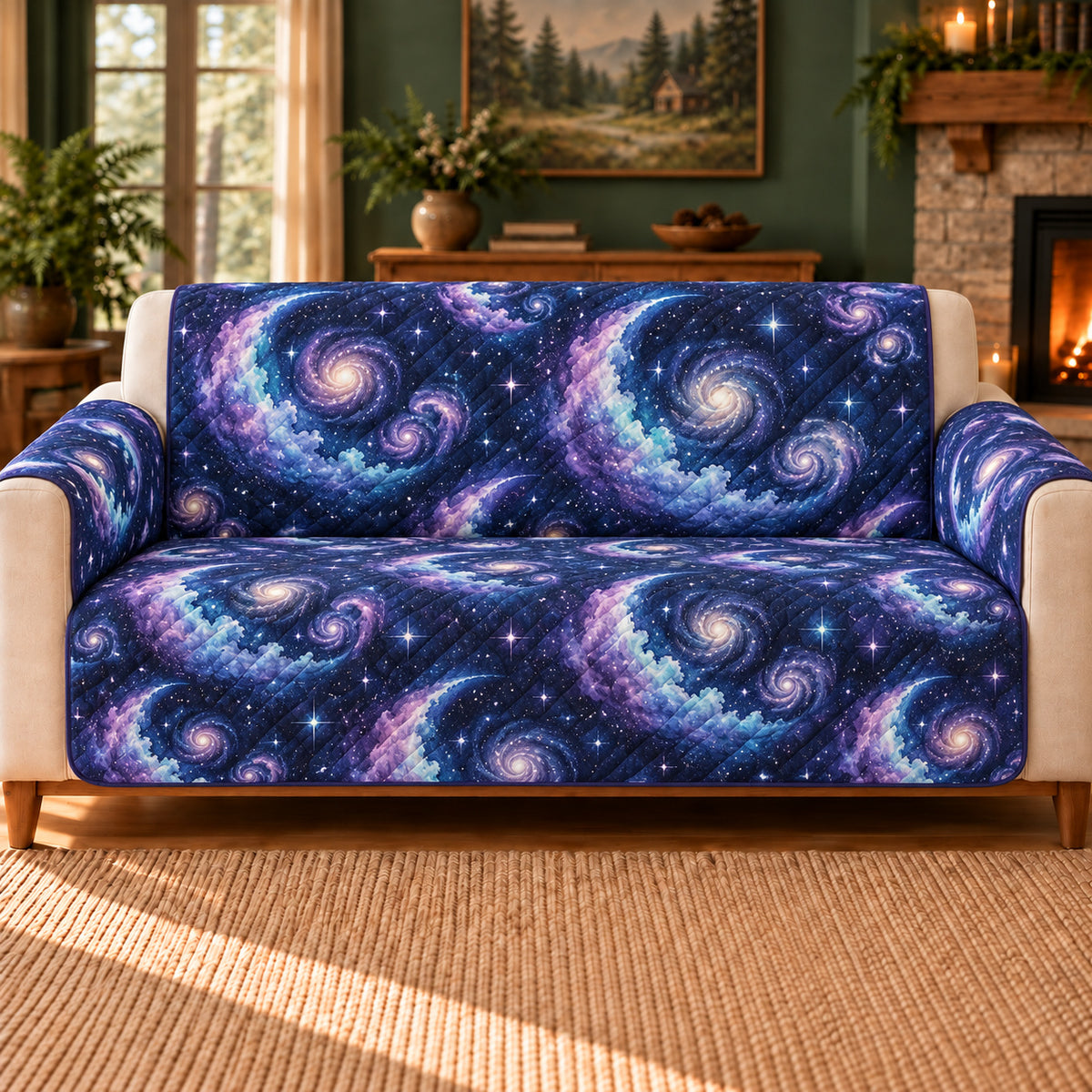 Galaxy Crescent Clusters sofa cover on a beige sofa