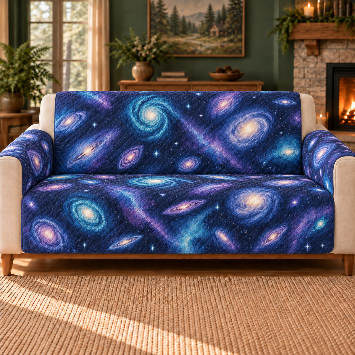 Galaxy Island Toss sofa cover on a beige sofa
