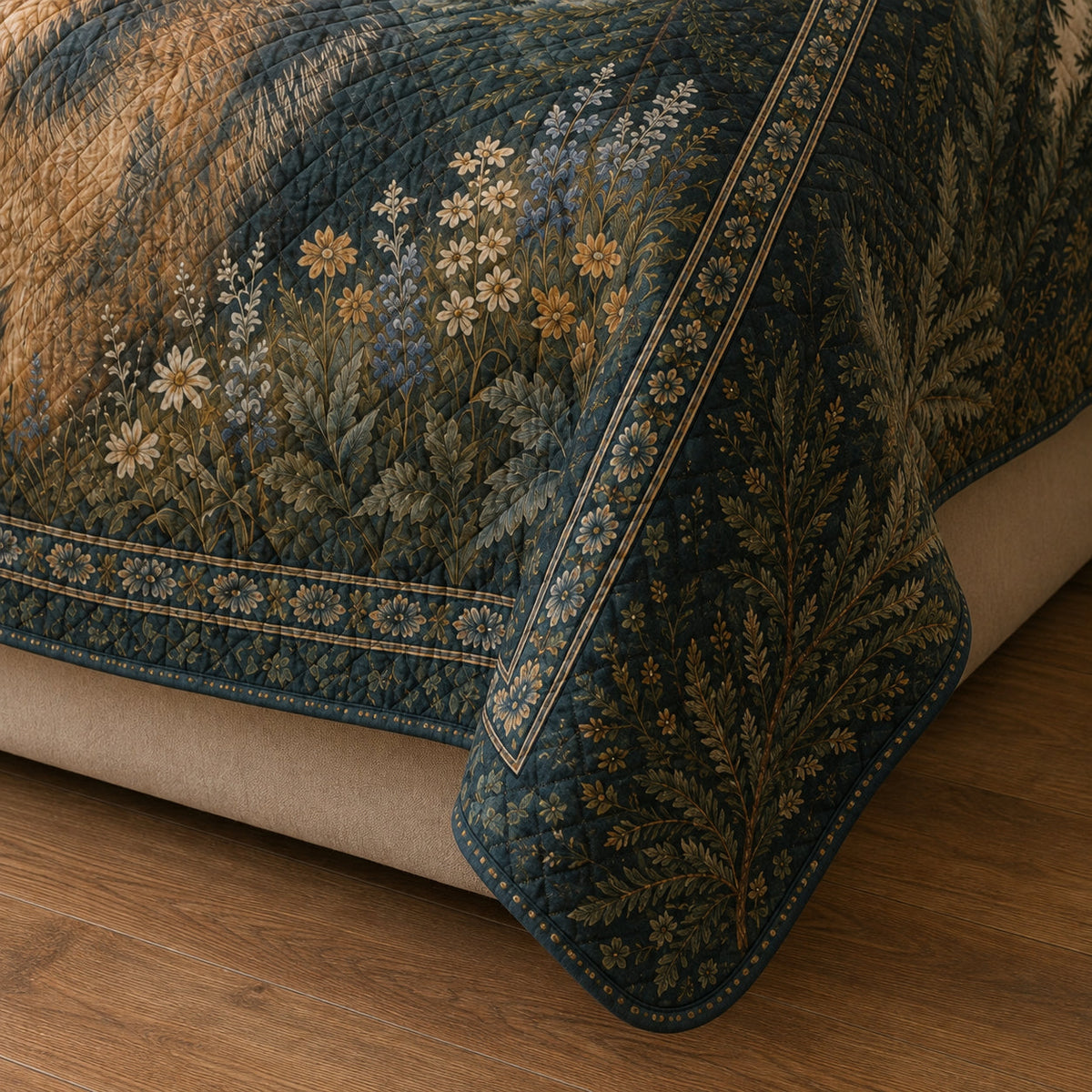 Close-up of diamond stitching and bound edge on the German Shepherd quilt