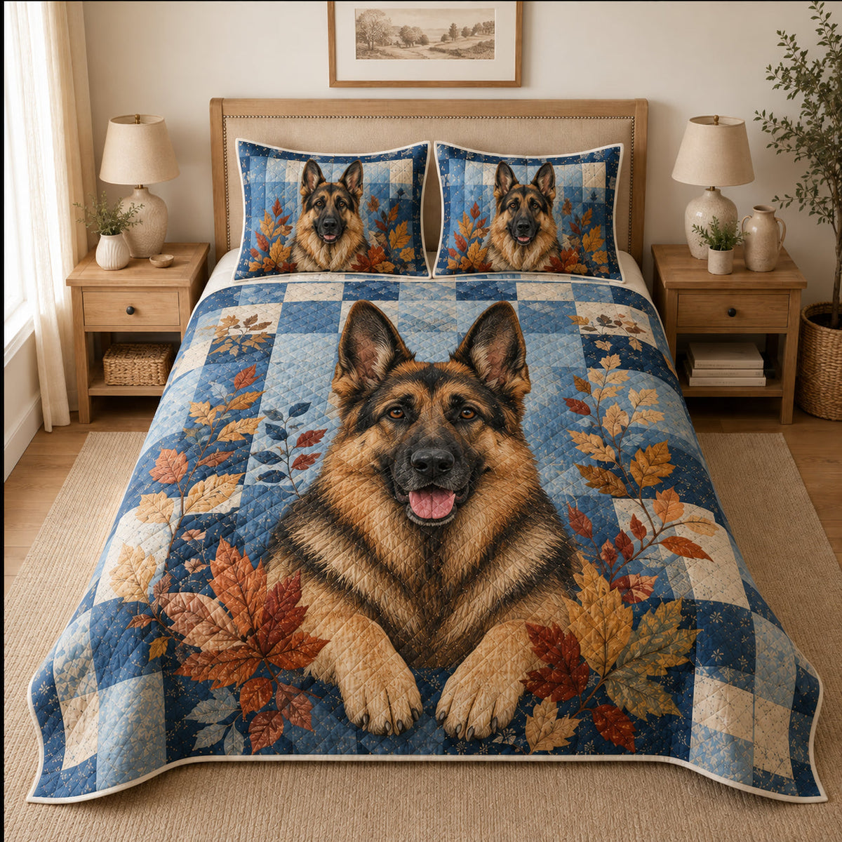 German Shepherd autumn patchwork quilt bedding set