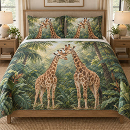 Giraffe Couple Tropical Jungle Quilt Set