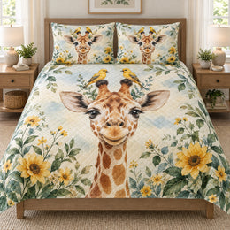 Giraffe Yellow Bird Floral Quilt Set
