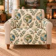 Globe Leaf Cameos sofa cover on a beige armchair