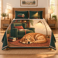 Golden Retriever Book Lover Quilt Set, Cozy Reading Nook Dog Bedding