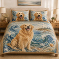 Golden Retriever Coastal Beach Quilt Set