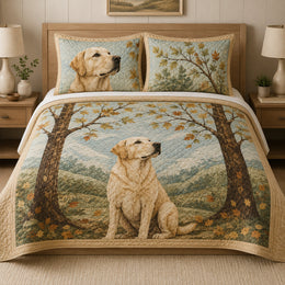 Golden Retriever Mountain Lake Fall Quilt Set