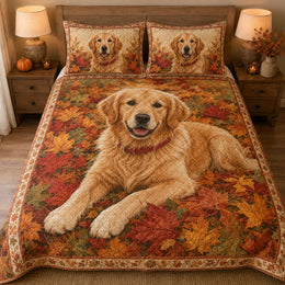 Golden Retriever Autumn Leaves Quilt Set