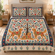 Folk Art Golden Retriever Tree of Life Quilt Set, front view