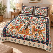 Folk Art Golden Retriever Tree of Life Quilt Set, angled view