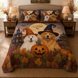 Golden Retriever Ghost Halloween Quilt Set