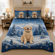 Golden Retriever Winter quilt design with coordinating pillow shams