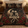 Gothic Skeleton Couple Quilt Set, Dark Floral Gift for Gothic Decor Fans