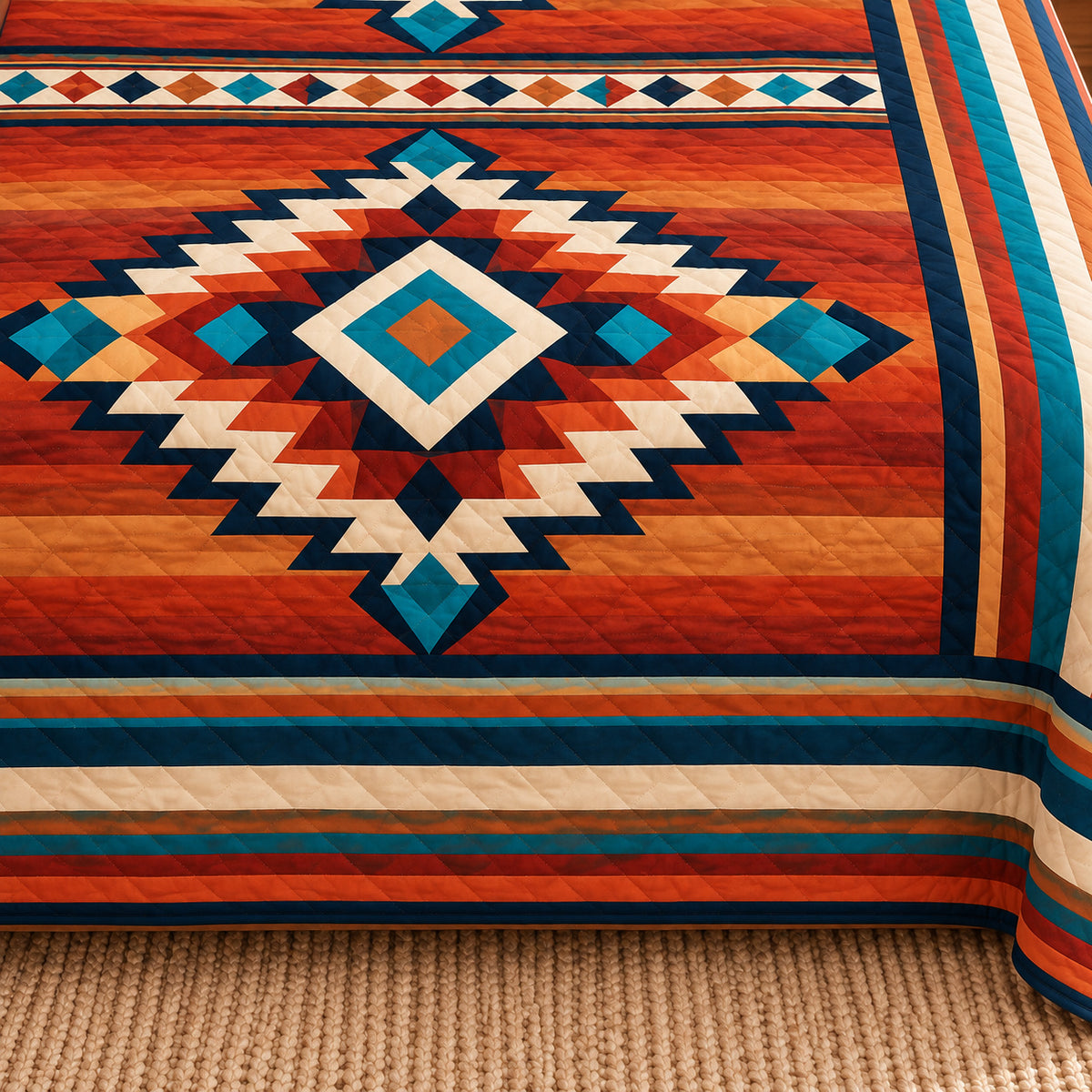 Copper Mesa Southwestern geometric quilt set – detail view