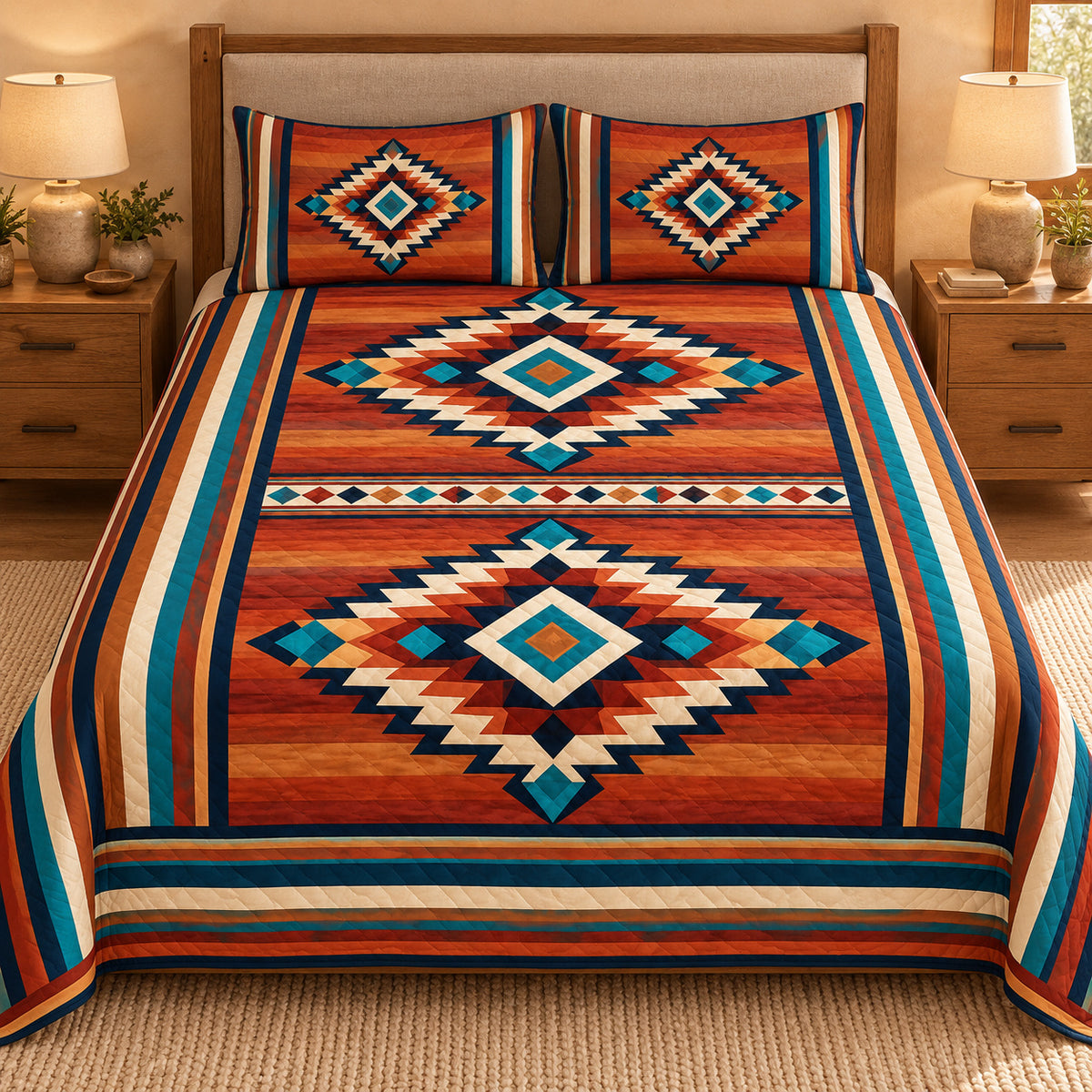 Copper Mesa Quilt Set – Southwestern Geometric Bedding & Housewarming Gift