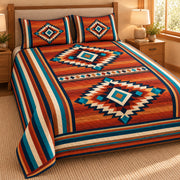 Copper Mesa Southwestern geometric quilt set – left view