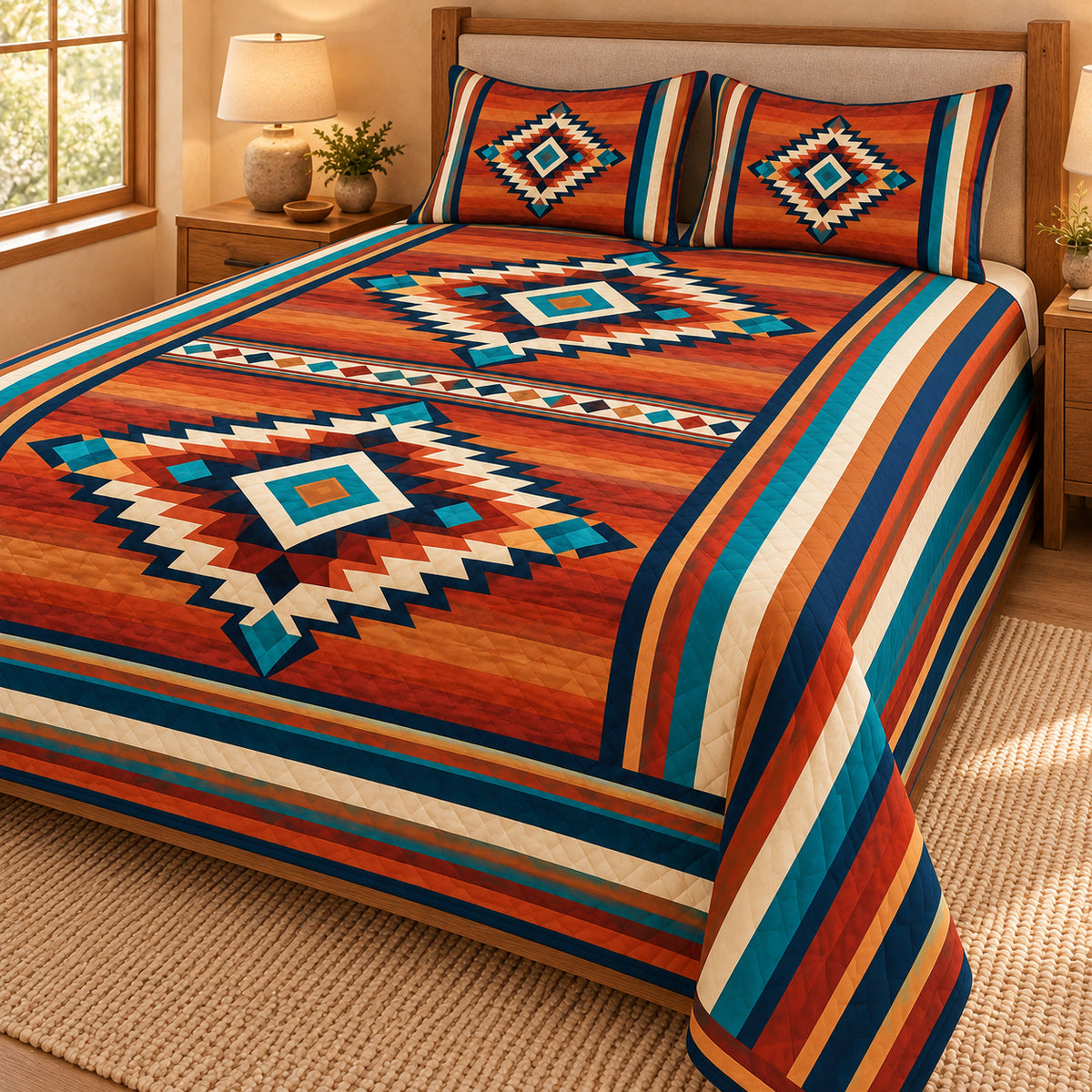 Copper Mesa Southwestern geometric quilt set – right view