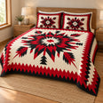 Crimson Heritage Star Quilt Bedding Set - Red Black Bedroom Decor & Gift for Mom