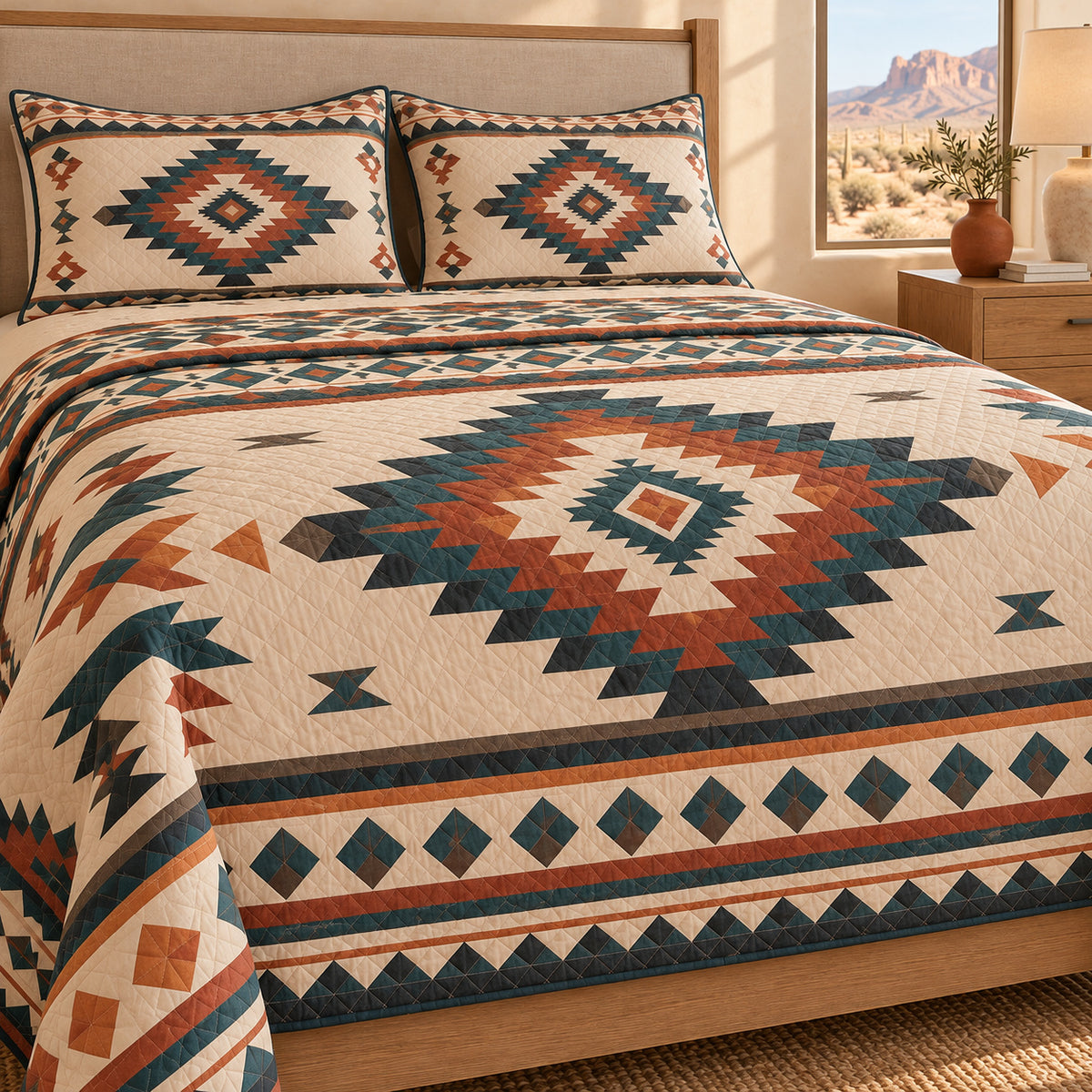 Desert Diamond Southwestern geometric quilt set – detail view