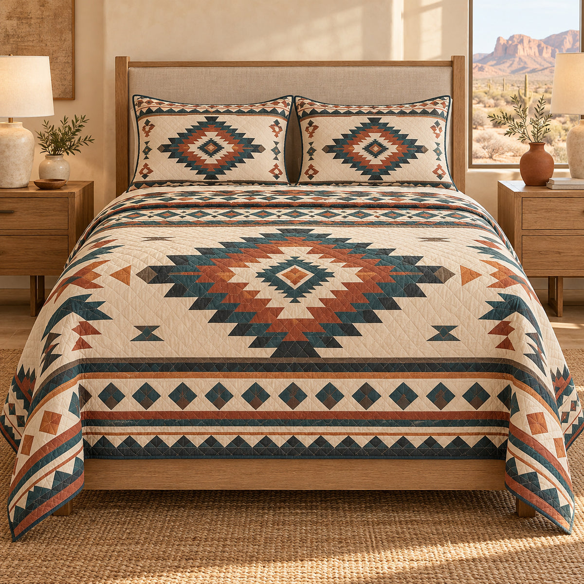 Desert Diamond Southwestern geometric quilt set – hero view