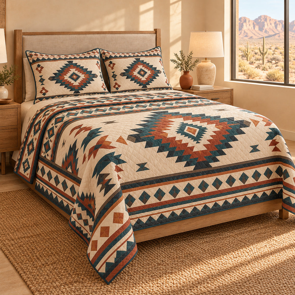 Desert Diamond Southwestern geometric quilt set – left view