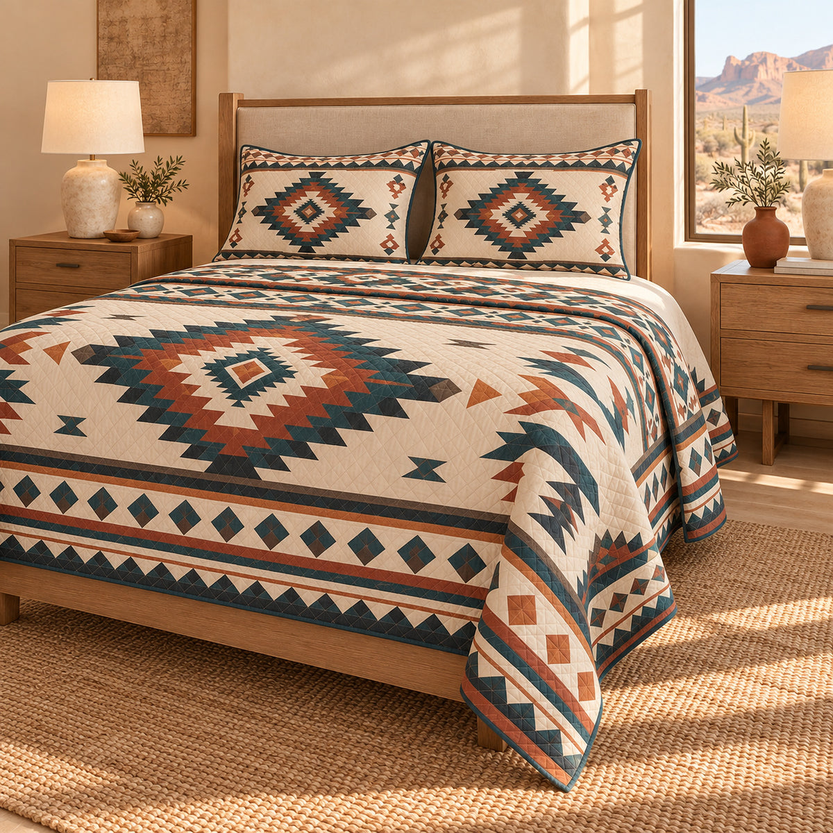 Desert Diamond Southwestern geometric quilt set – right view