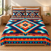 Ember Mesa Diamond quilt bedding set, front view; AI-styled mockup