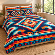 Ember Mesa Diamond quilt bedding set, opposite view; AI-styled mockup