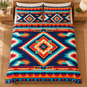 Ember Mesa Diamond quilt bedding set, overhead view; AI-styled mockup