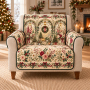 Cottage Garden Sofa Cover, Christmas Conservatory, Gift for Garden Lovers on an armchair, AI-generated mockup