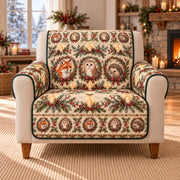 Woodland Wildlife Sofa Cover, Christmas Lodge Portraits, Gift for Nature Lovers on an armchair, AI-generated mockup