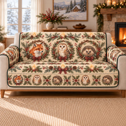 Woodland Wildlife Sofa Cover, Christmas Lodge Portraits, Gift for Nature Lovers
