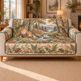 Woodland Wildlife Sofa Cover, Forest Habitat Panorama, Gift for Animal Lovers