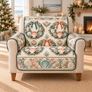 Coastal Seashell Sofa Cover, Christmas Wreaths, Gift for Beach Lovers on an armchair, AI-generated mockup
