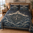 Nordic Compass Quilt Bedding Set - Mountain & Ocean Bedroom Decor, Gift for Travelers