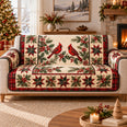 Cardinal Holly Sofa Cover, Classic Star Patchwork, Winter Gift for Bird Lovers