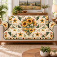 Sunflower Sofa Cover, Cream Floral Star Patchwork, Gift for Garden Lovers