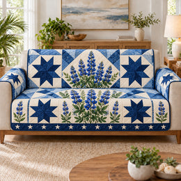 Bluebonnet Sofa Cover, Navy Country Star Patchwork, Gift for Flower Lovers
