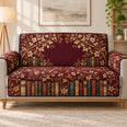 Bookish Botanical Sofa Cover, Burgundy Vintage Library Decor, Gift for Readers