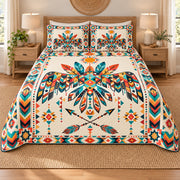 Sunrise Thunderbird quilt bedding set, front view; AI-styled mockup