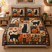Halloween Black Cat quilt design with coordinating pillow shams