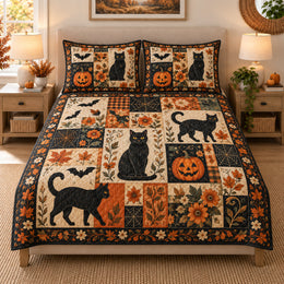 Halloween Black Cat Quilt Set