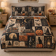 Vintage-inspired Halloween Black Cat Patchwork Quilt Set
