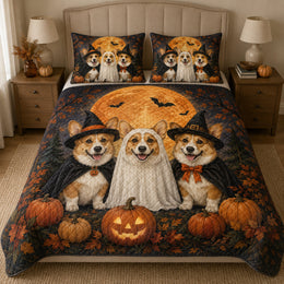 Halloween Corgi Quilt Set, Spooky Decor
