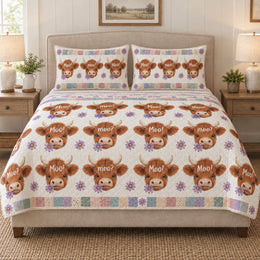 Cute Highland Cow Moo Pattern Quilt Set