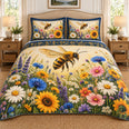 Honey Bee Wildflower Quilt Set, Garden Bedding Gift for Beekeepers